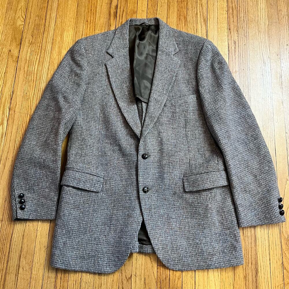 Harris Tweed Blazer Mens 44 Brown Scottish Wool Sport Coat Stafford *